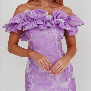 Memoire Off-Shoulder Jacquard Mini Dress Lilac